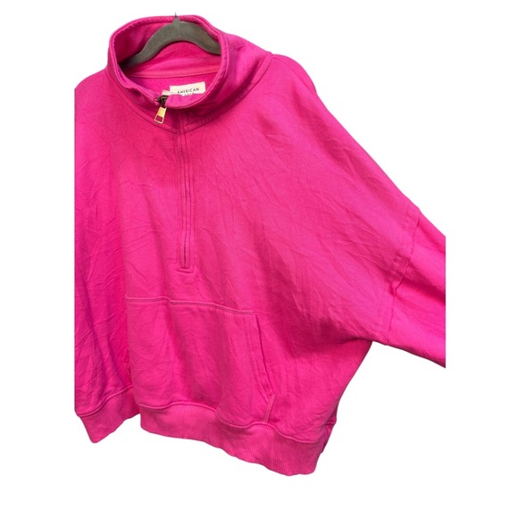 American Eagle XL Neon Hot Pink Quarter Zip Cropped Sweatshirt Pullover Boxy - Picture 6 of 6